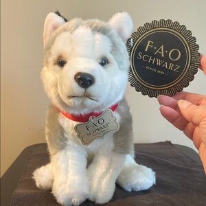 FAO Schwarz Gray and White Plush Dog